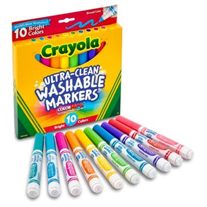 Crayola - 10 Plumones Ultra Limpios de Punta Ancha Bright Colors