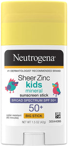 Neutrogena Sheer Zinc Oxide Kids Mineral Sunscreen Stick, Broad Spectrum SPF 50+ 1.5 oz