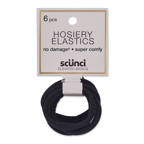 Scunci Hosiery Ponytailer Hair Elastics Negro - 6 unidades